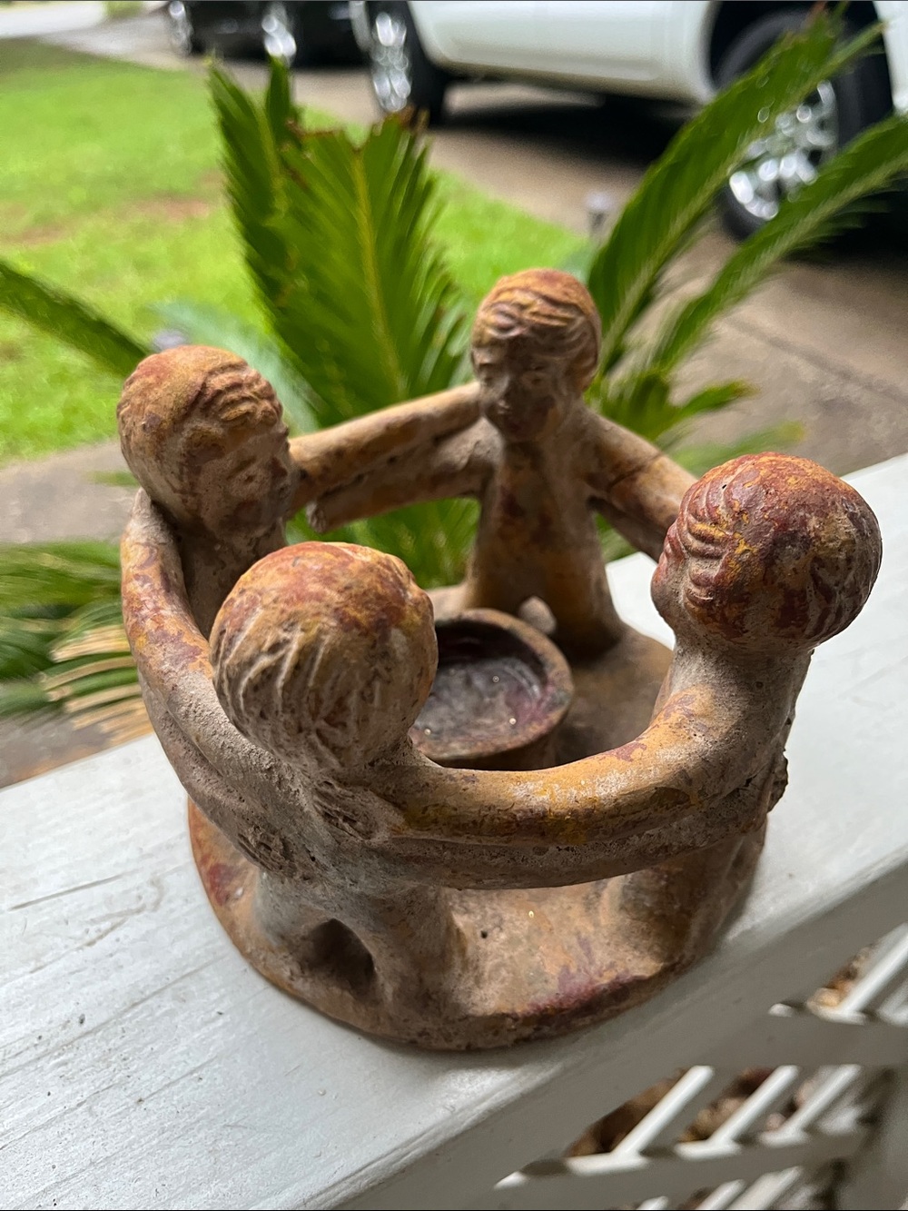 Mexican Circle of friends, folk art candleholder. Mayan, Aztec origin